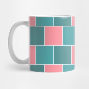 Green and Pink Square Tiles in a Geometric Pattern Mug